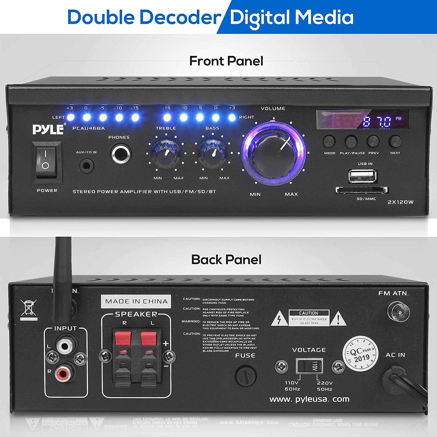 Pyle PCAU46BA Bluetooth Home Audio Amplifier System w/ Blue LED Display