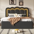 thumbnail image 2 of Queen Size Bed Frame with 4 Storage Drawers and LED Lights, Upholstered Platform Bed with Adjustable Chic Double Wavy Headboard, Charging Station, Metal Slats Support, White, 2 of 11