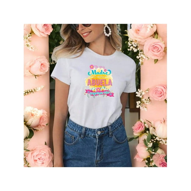 Playera Blusa Mujer Yo Soy Madre y Además Abuela, Supera Eso Ropa Casual Divertida para Abuelas con Estilo Color Blanco Talla Extra Grande Marca Emil SaEs