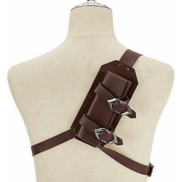 Funda de hombro de 137 cm de largo, de cuero sintético, con hebilla tipo rana, color marrón, para disfraz de guerrero.