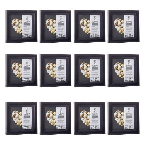 8" x 8" Felt Black Shadow Box by Studio Decor – Back-Loading Display Frame with Pin Cushion Backing for Crafts - Memorabilia & Art - 12 Pack