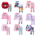 thumbnail image 2 of 2 girls casual crew neck cartoon print pajama sets, 2 of 5