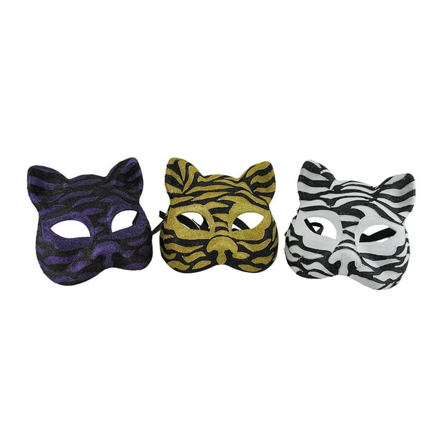 Ensemble de 3 Masques de Costume de Chat Scintillants à Rayures d'Animaux Gotto Carnaval Halloween