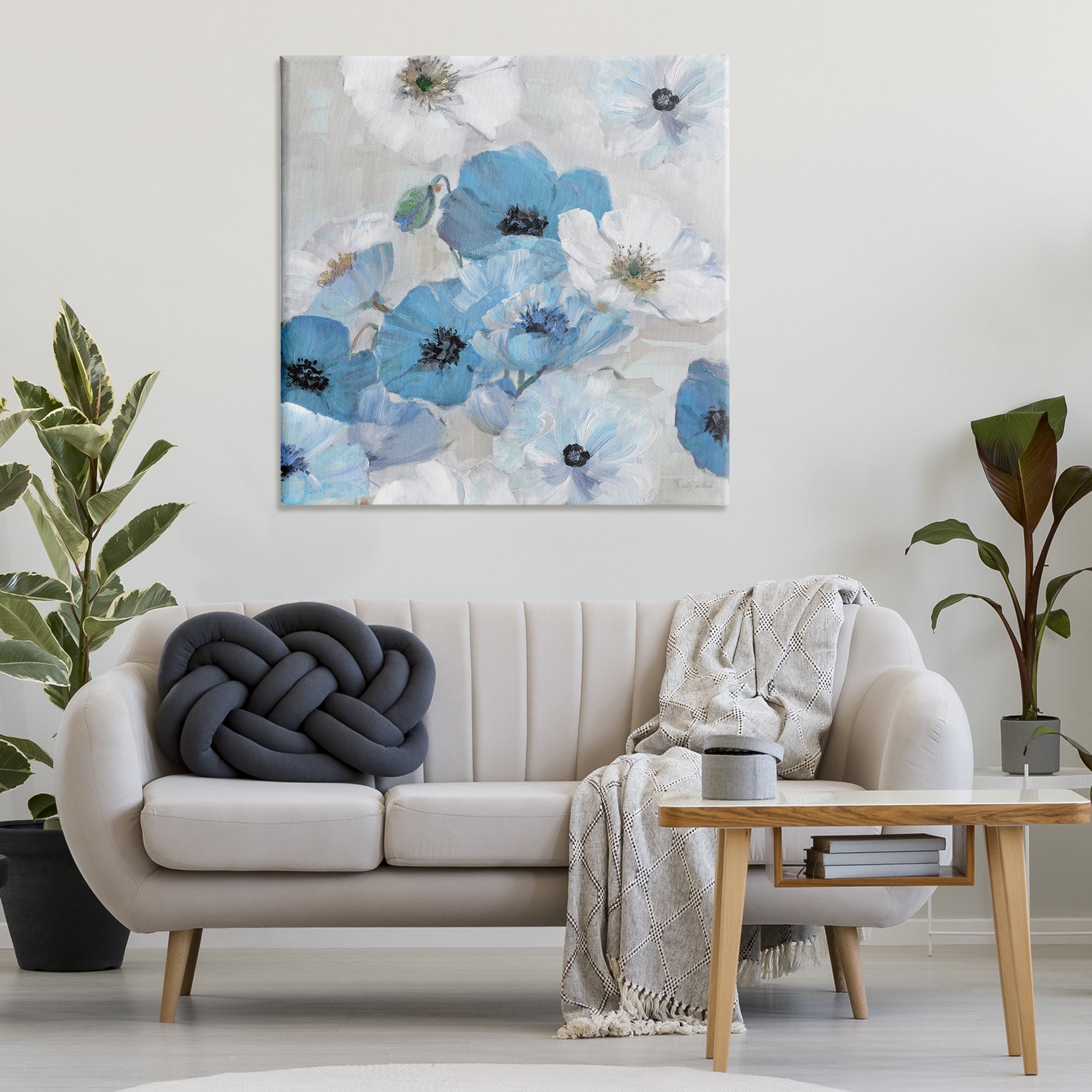 Stupell Industries Blue & White Flowers Plants & Flowers Painting Wrapped Canvas Art Print Wall Art, 36 x 36