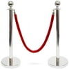 Brybelly 3 ft. Ball Top Stanchions with 4.5 ft. Red Velvet Rope, Silver