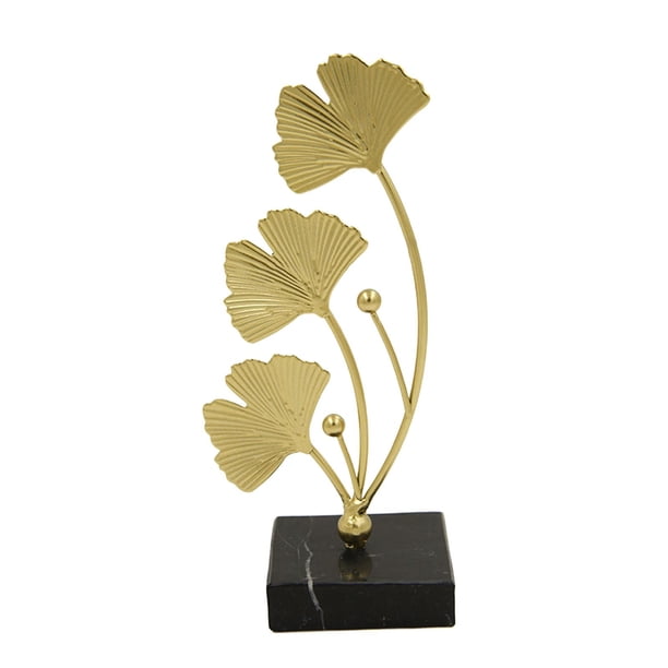 Adorno de hoja de ginkgo de lujo, figura de hoja, base de mármol, escultura de hojas de metal para EstiloC