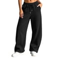 thumbnail image 3 of VBVC Women's Fall Seam Front Baggy Sweatpants , Drawstring Wide Leg Jogger Pants For Women , Ladies' Y2K Stretchy Trousers with Pockets , Black , S-2XL, 3 of 10