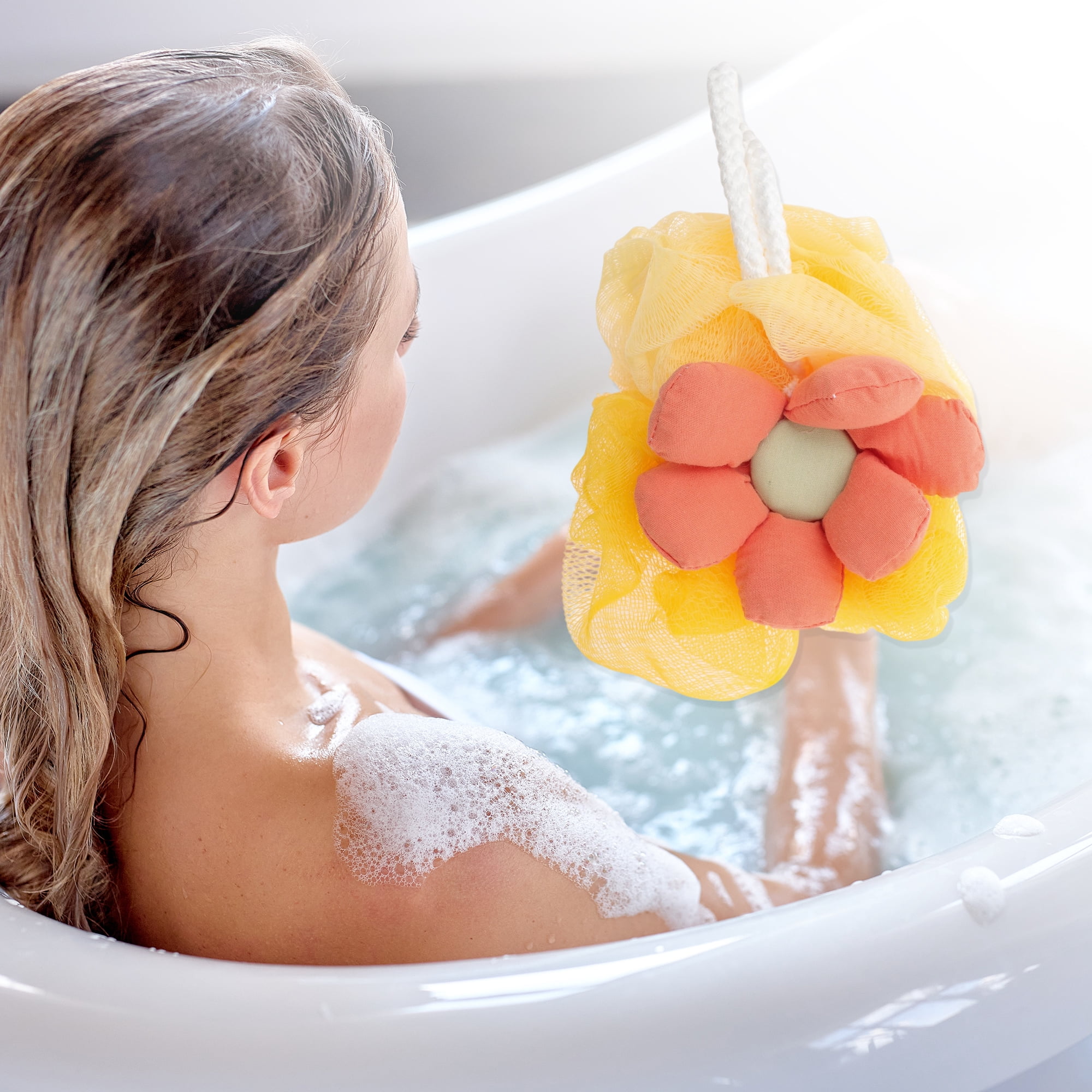 Unique Bargains 1pc Sunflowers Bath Shower Loofah Sponge Orange