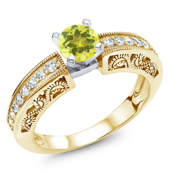 Gem Stone King 1.59 Ct Round Canary Mystic Topaz 18K Two-Tone Plated Sterling Silver Ring (Size 8)