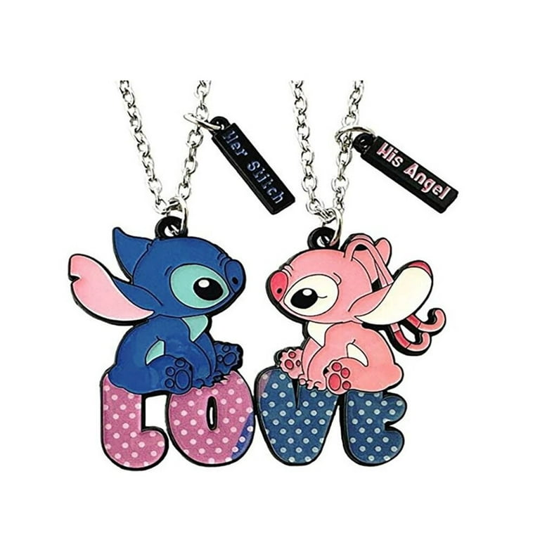 Stitch and Angel Lovers BFF Characters 2 Piece Pendant Necklace Set