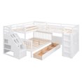 thumbnail image 4 of Harper & Bright Designs Twin-Twin Over Full L-Shaped Bunk Bed with Wardrobe Space, Solid Wood Staircase Bunk Bed with Portable Desk, White, 4 of 17