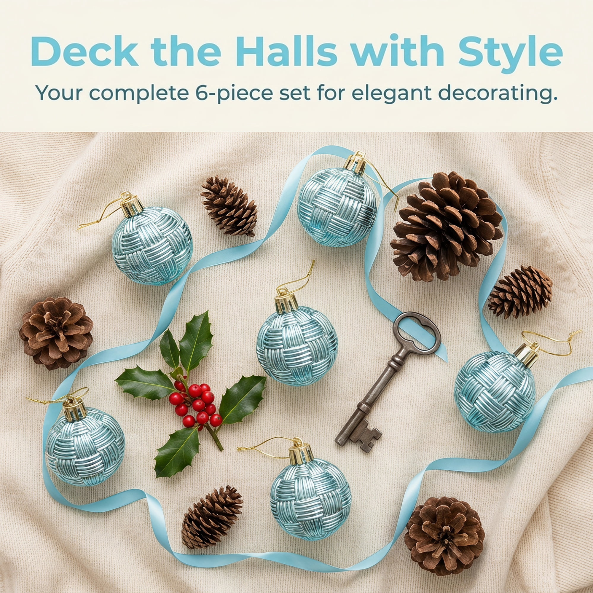 Unique Bargains 6Pcs Woven Texture Balls Mini Decorative Spheres Orbs Blue 1.6"