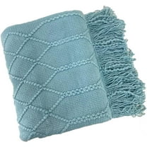 Fennco Styles Irregular Rhombus Diamond Knit Fringe Throw Blanket 50" W x 60" L – Aqua Geometric Woven Blanket for Couch, Bedroom and Living Room Décor