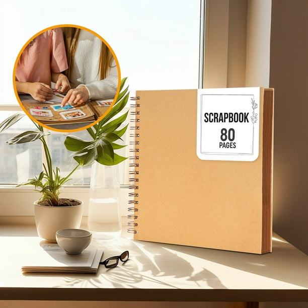 Álbum de recortes de 80 páginas, 20 x 20 cm, para fotos, bricolaje, papel kraft grueso, para bodas, aniversarios y familia (marrón, 20 cm)
