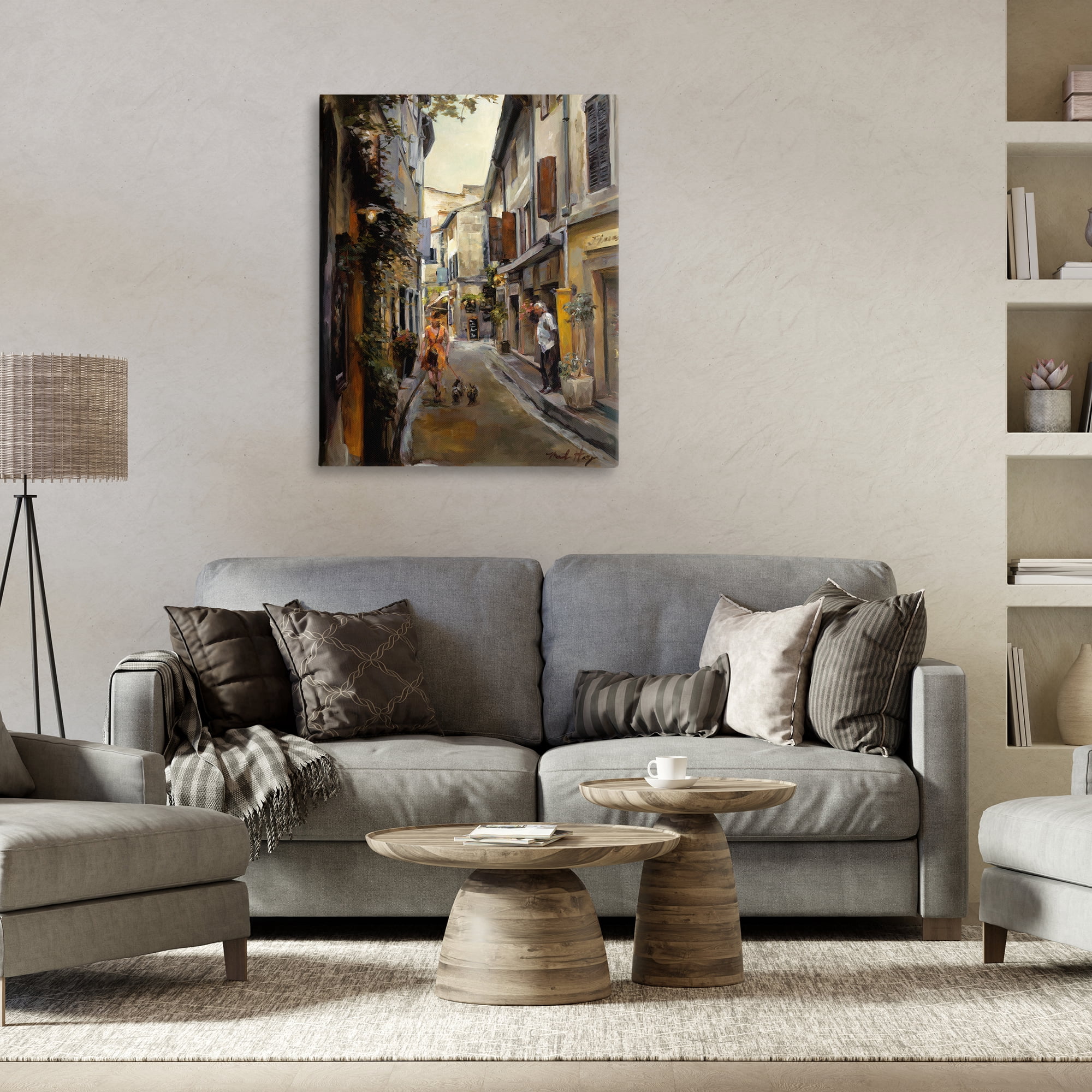 Stupell Industries European City Dog Walk Buildings & Architecture Painting Wrapped Canvas Art Print Wall Art, 30 x 40