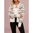 thumbnail image 4 of Women'S Cute Crew Neck Cardigan Long Sleeve Casual Knitted Cardigan Drop Shoulder Sweater Black Apricot L, 4 of 7