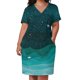 thumbnail image 2 of Vestido holgado con bolsillos, estilo coreano, con estampado de olas marinas, acuarela, velero, océano estrellado, para mujer, 2 of 6