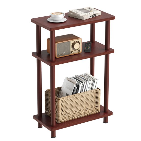 Apicizon 3-Tier Narrow Side Table, Dark Brown Slim End Table with Storage