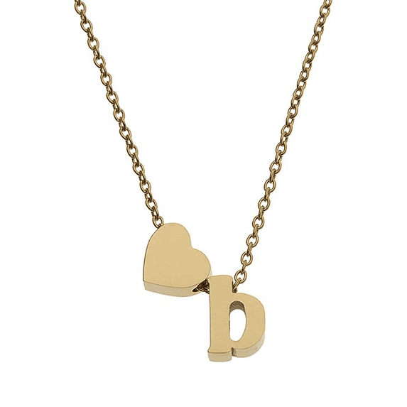 18K Gold Plated Stainless Steel Minimalist Trendy Heart "B" Initial Pendant Necklace with 18" Chain