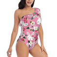 thumbnail image 3 of Wukai Rose Rabbit Chic One Shoulder Swimwear with Ruffle Design and Tummy Control Skirt: Fashionable, Supportive, Comfortable for Beach-Medium, 3 of 7