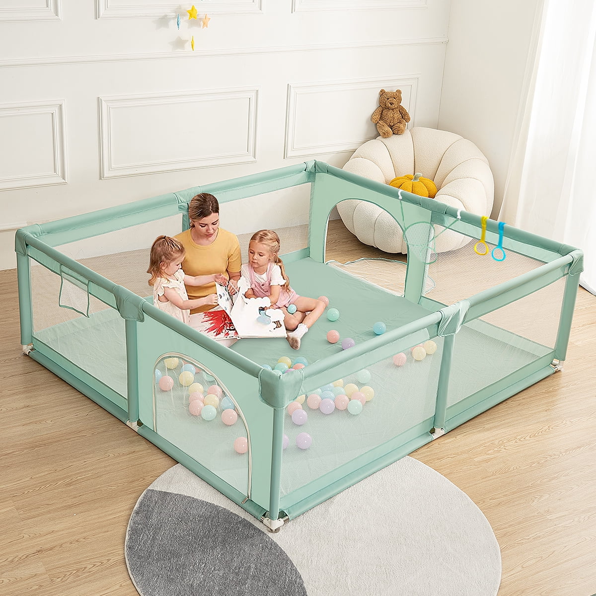 Baby Playpen, 63x63'' Large Baby Playard, Kids Activity Center with