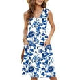 thumbnail image 5 of LOVZFMLL Summer Casual Dresses for Women 2025 Beach Sleeveless V Neck Floral Print Tank Loose Sundresses with Pockets Blue A S, 5 of 9