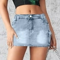 thumbnail image 3 of Ohufall Denim Short Skirts for Women Sexy Casual Mini Jean Skirts Fashion Solid Vintage Denim Cargo Skirt with Multi Pockets Ladies Stretch Slim Fit Pencil Skirts, 3 of 8