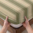thumbnail image 3 of Twin XL Size Fitted Sheet Set - Olive Green Stripes 2 Piece Bedding Sets 16" Deep Pocket Fitted Sheet with 1 Pillowcases, Modern Striped Cream Brushed Microfiber Hotel Luxury Bed Sheets, 3 of 9