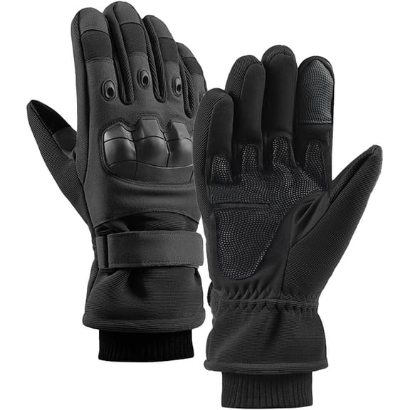 Men’s Winter Tactical Gloves – Fleece-Lined Warm Gloves with Knuckle Protection, Windproof Non-Slip Outdoor for Motorcycle, Cycling, Hiking, Work & Cold Weather (Black)