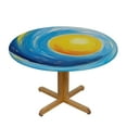 thumbnail image 3 of JEUXUS  Round Tablecloth, Abstract Tablecloth for Side Table, Artistic Surfer Wavy Like Vivid Point Sun, Fit Round Tables, for Outdoor Indoor Use, Blue White and Yellow, 3 of 7