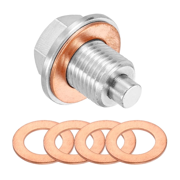 M12x1.25 Magnetic Oil Drain Plug,25mm Length with 5 Pack Copper Crush Washer