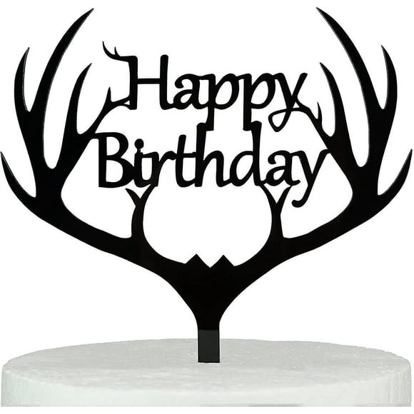 Deer Antler Happy Birthday Design Cake Topper