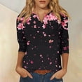 thumbnail image 2 of DENGDENG Womens 3/4 Length Sleeve Tops Size Small Plus Size V Neck Shirts Fashion Elbow Floral Blouse Vintage Boho Basic Tee Tunic Tops Black XXL, 2 of 5