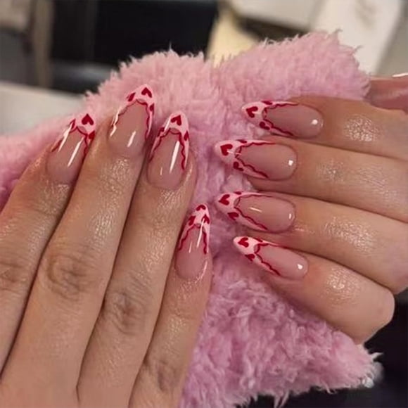 Press on Nails BUNLVDI Valentine Medium Almendra Pink con corazón