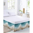 thumbnail image 2 of Turquoise Brown Bed Skirt Cal King Size, Teal White Geometric Gradient Stripes Wrap Around Bed Skirting with Adjustable Elastic Strap, Dust Ruffled Pleated Bedskirts 18 Inch Drop for Bedroom Beds, 2 of 9