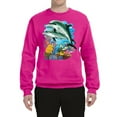 thumbnail image 2 of Pair of Dolphins Swimming in Ocean Animal Lover Unisex Crewneck Graphic Sweatshirt, Fuschia, Large, 2 of 3