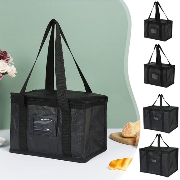 Insulated Grocery Bag Foldable Large Cooler Tote | Reusable Thermal Food Storage Carrier | Catering Restaurant Lunch Bag | Black | 1 Pack | Multiple Sizes