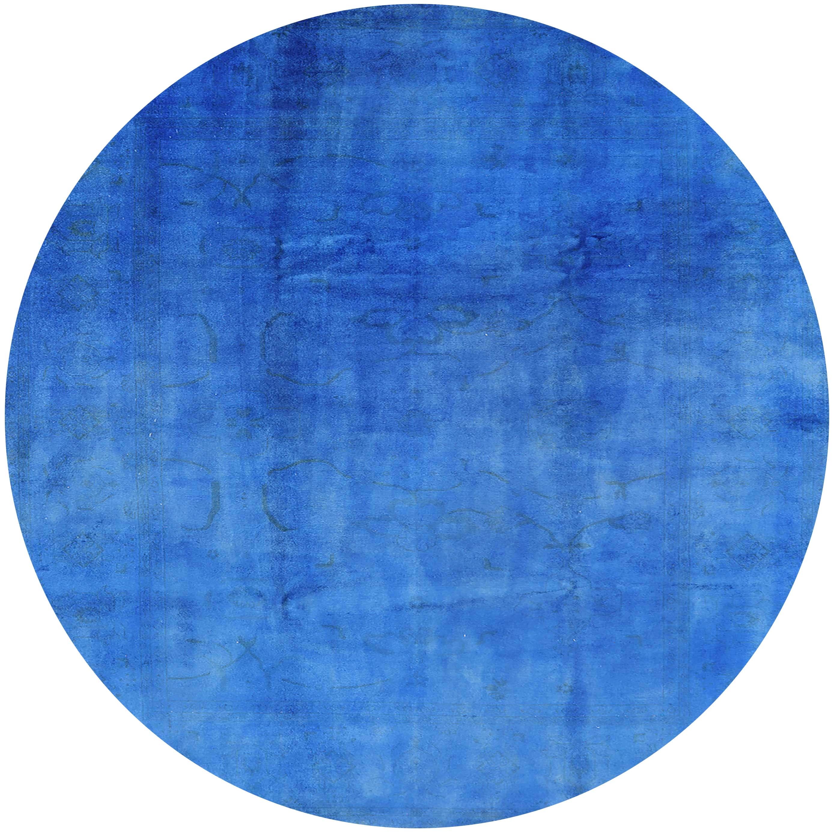 Ahgly Company Indoor Round Mid-Century Modern Neon Blue Oriental Area ...