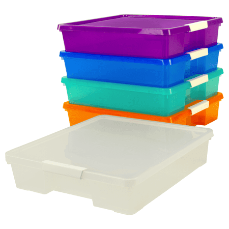Storex Plastic Project Box for 12 x 12 Paper, Assorted Colors, Case of 5