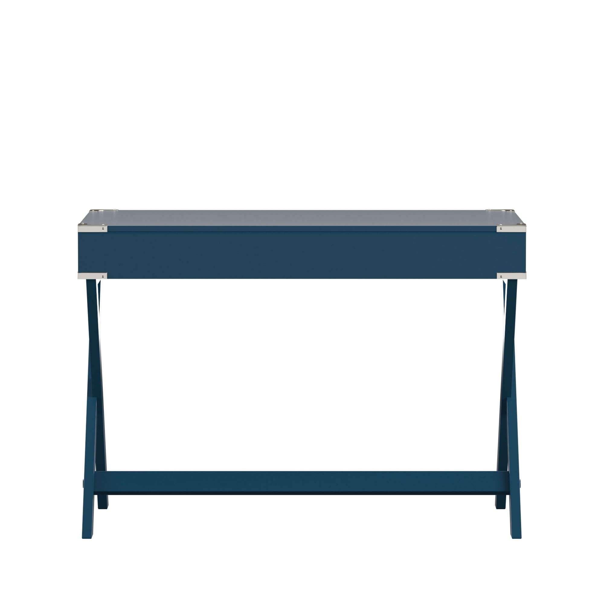 Weston Home Wood X-Base Campaign Writing Desk with Drawers, Blue Steel