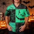 thumbnail image 2 of GrmtClth Men's V Neck Halloween Workwear Shirts Multi Tone Patchwork Pumpkin Spooky Pattern Lightweight Skin Friendly Fabric Short Sleeve Pocket Scrub Tops Green 3XL, 2 of 7