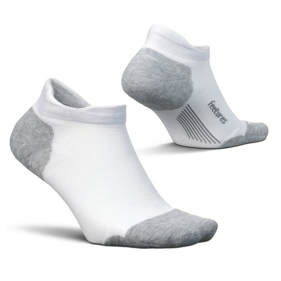 Feetures Elite Max Cushion No Show Tab Ankle Socks - Sport Sock with Targeted Compression - New White, S (1 Pair)
