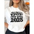 thumbnail image 1 of Women's "Happy New Year 51.43meter Graphic T-Shirt - Casual Crew Neck, Short Sleeve, Comfortable Polyester Blend, Festive Summer Top, 1 of 6