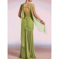 thumbnail image 6 of V Neck Bridesmaid Dresses Pleated Chiffon 2025 Off Shoulder Flowy Formal Evening Wedding Guest Dress with Slit Green M, 6 of 7