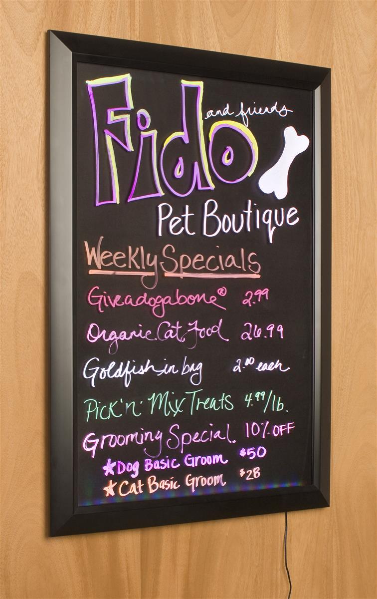 Black LED Message Board Kit Includes 6 Markers And 13 Different Flashing Light Settings, Wall