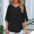 thumbnail image 6 of Women'S Casual Chiffon Blouse Tops 1/2 Ruffled Sleeve Crew Neck Loose Fit Blouses Shirts Black S, 6 of 9