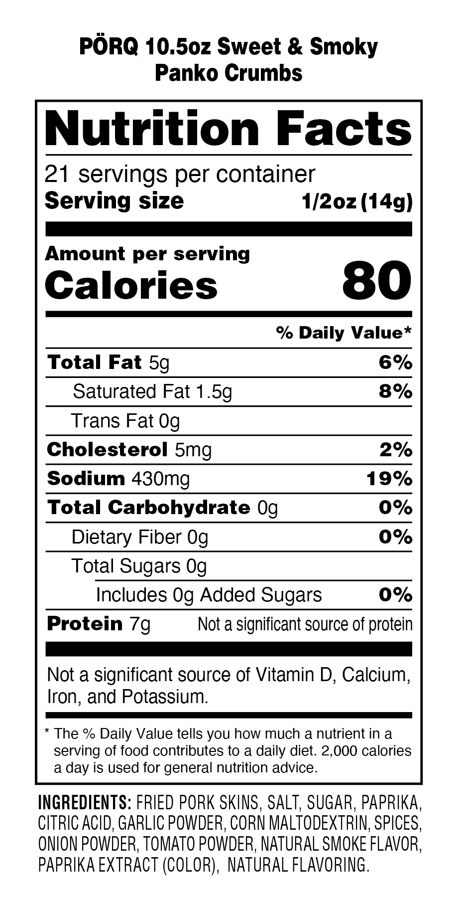(6 pack) PORQ Sweet & Smoky Pork Rind Panko Crumbs, Gluten Free, Keto Friendly, 10.5 oz Canister, 21 Servings