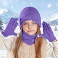 thumbnail image 2 of Gubotare Toddler Boy Hat and Glove Set Kids Winter Hat Scarf Gloves Set, Toddler Fleece Lined Gloves Warm Knitted Scarf Winter Beanie with Pom for Boys Girls (Dark Purple,One Size), 2 of 6