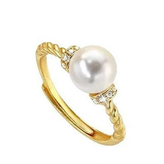 PAURO Imitation Pearl Rings for Women Gold Plated Round Dainty Elegant Stainless Steel Personalized Statement Simple Circle Charm Cubic Zirconia Open Adjustable Jewelry Gold