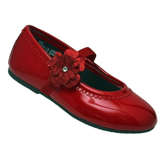 Rachel Shoes - Little Girls Red Patent Glitter Flower Elastic Strap ...